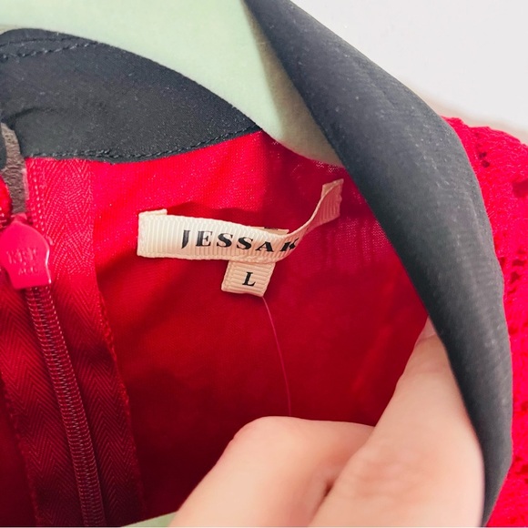 JessaKae Peter Pan Floral Crochet Dress Red Black Retro Modest Whimsigoth - Picture 5 of 10